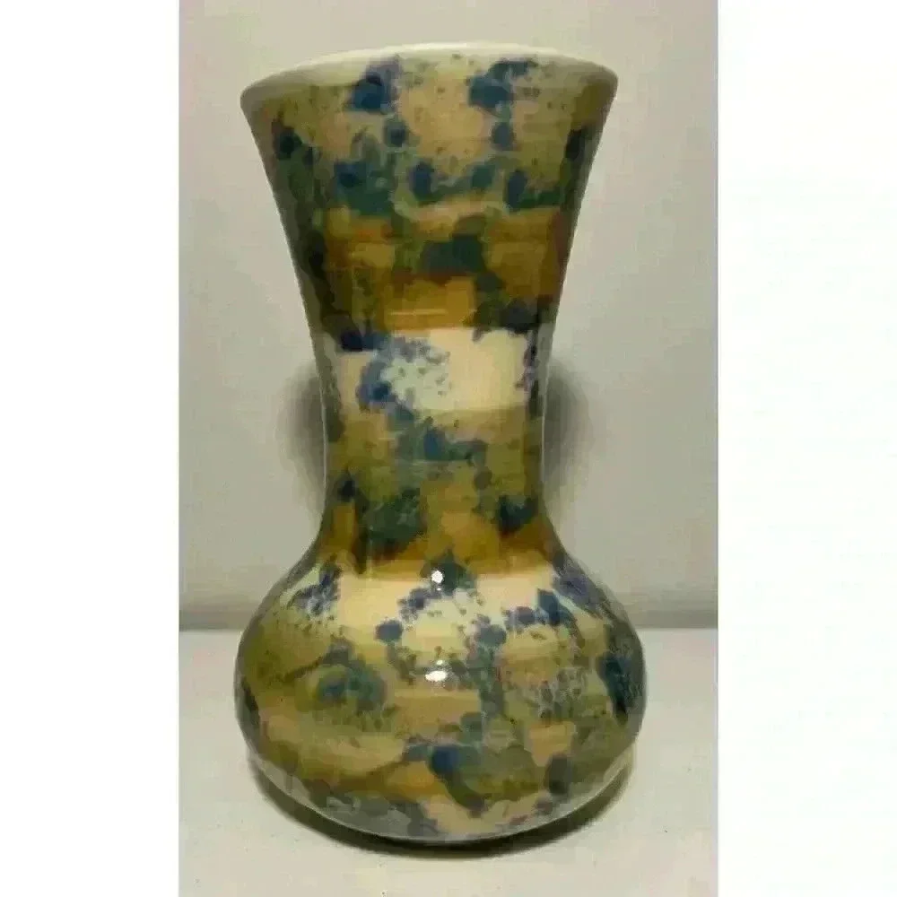 Vintage Greenbrier International Pottery Colorful Vase Signed Blue Excellent Con